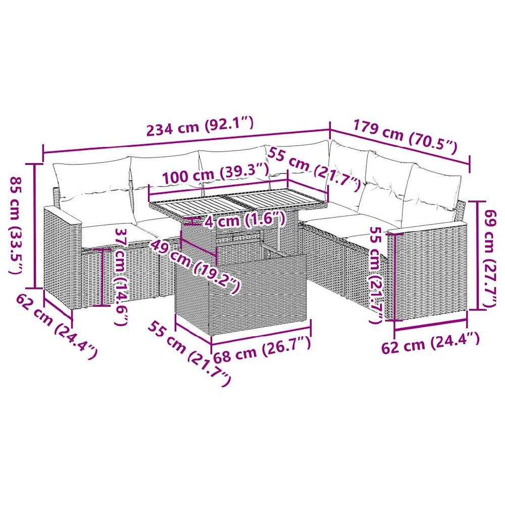 Conjunto De Muebles De Jardín De 7 Piezas Con Cojines De Resina De Acacia Negra VidaXL