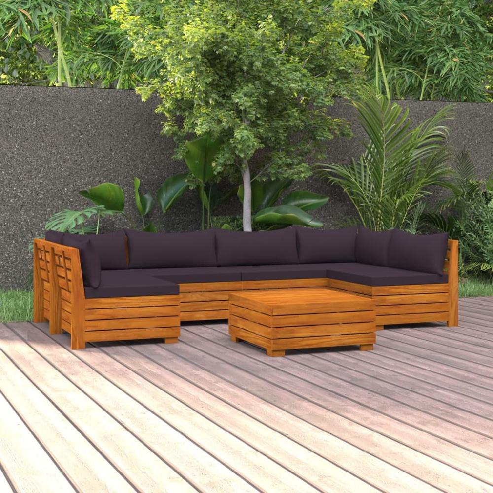 Conjunto de muebles de jardín de 7 piezas con cojines de madera maciza de acacia vidaXL