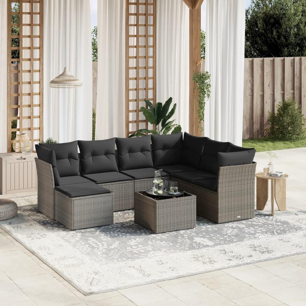 Conjunto de muebles de jardín de 8 piezas con cojines de mimbre de resina gris vidaXL