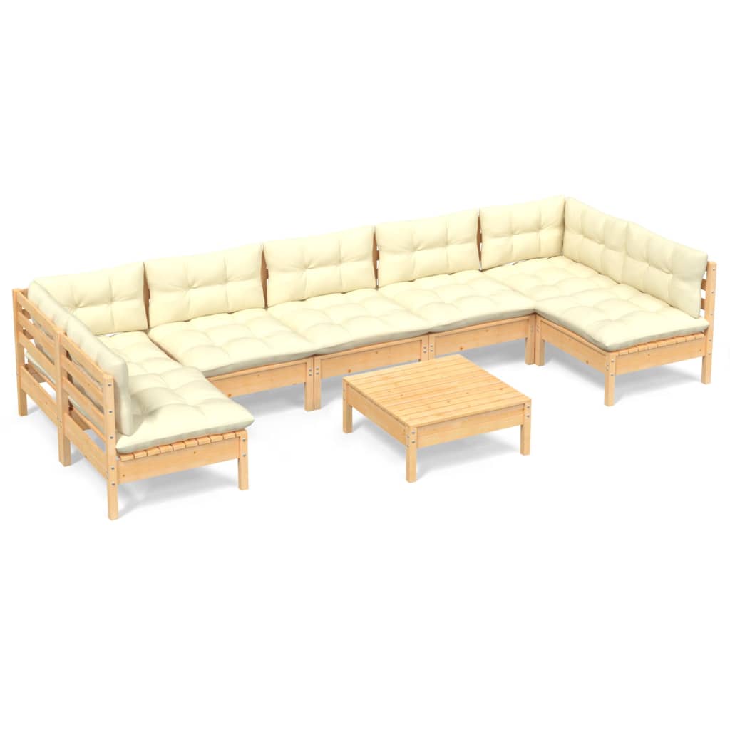 Conjunto De Muebles De Jardín De 8 Piezas VidaXL Con Cojines Color Crema De Madera Maciza De Pino