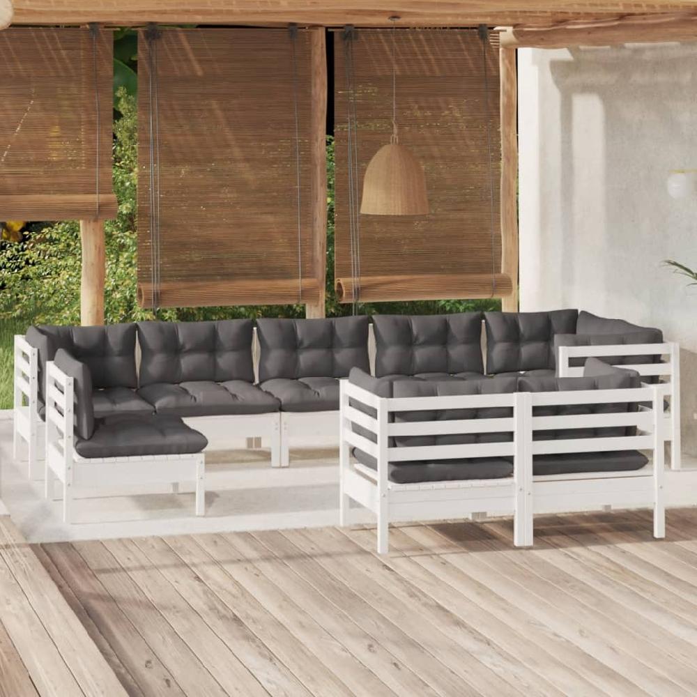 Conjunto De Muebles De Jardín De 9 Piezas Con Cojines De Madera Maciza De Pino Blanco VidaXL