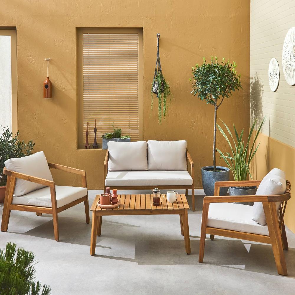 Conjunto De Muebles De Jardín De Madera De 4 Plazas Loberia Beige 108.5x74.7x64.5 Cm