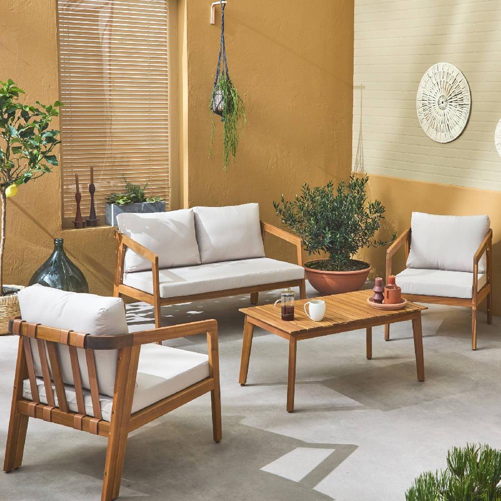 Conjunto De Muebles De Jardín De Madera De 4 Plazas Loberia Beige 108.5x74.7x64.5 Cm