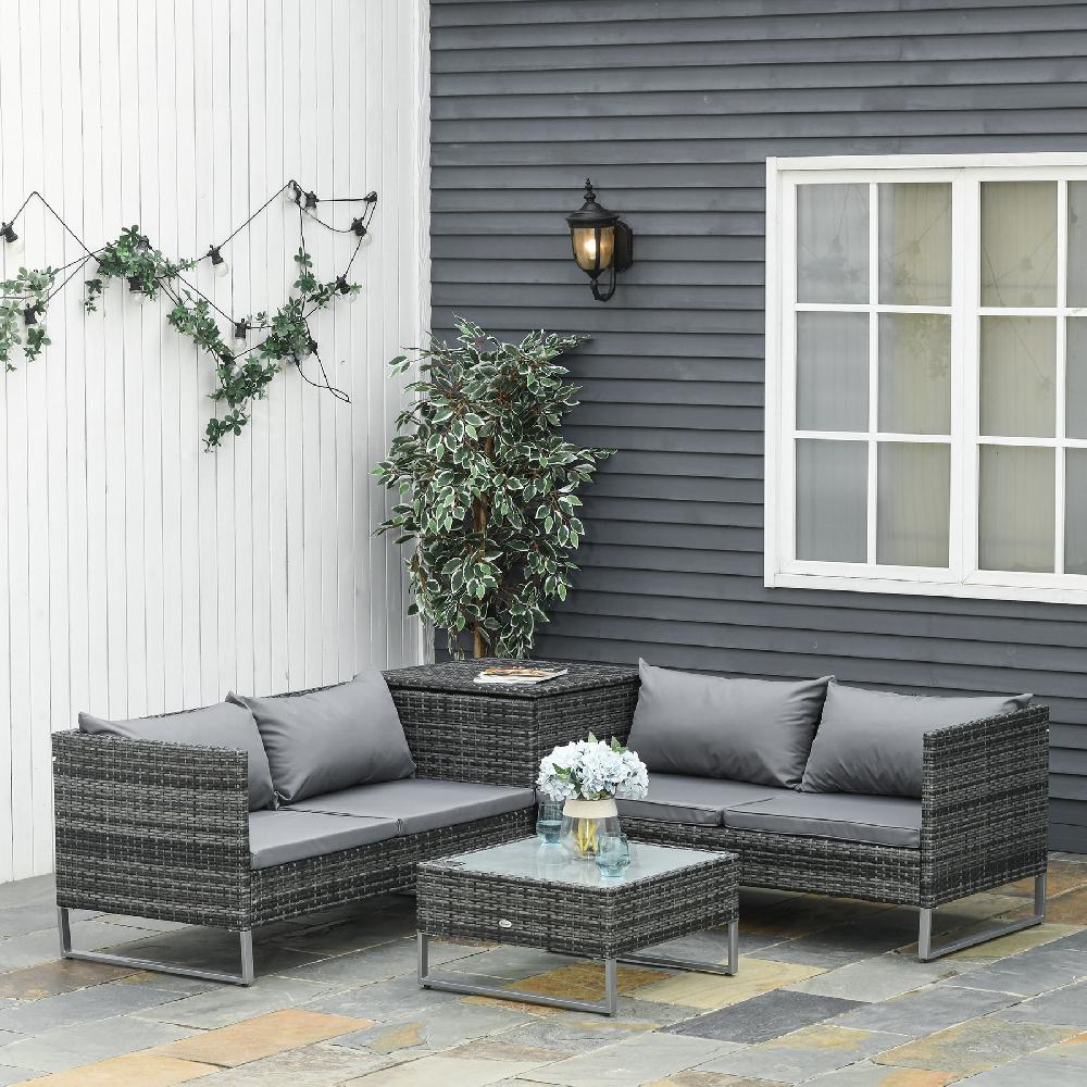 Conjunto De Muebles De Jardín De Ratán Outsunny Gris 132x69x64 Cm_860-114V01