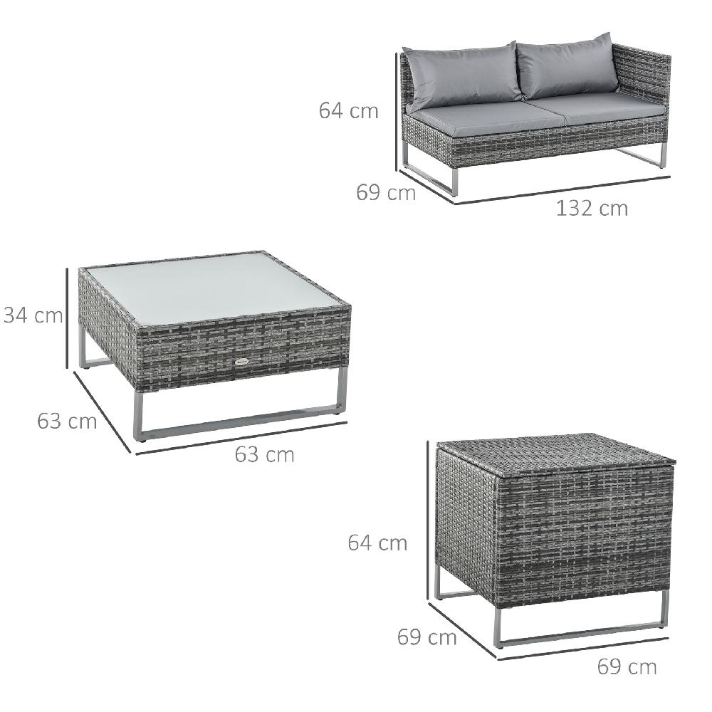 Conjunto De Muebles De Jardín De Ratán Outsunny Gris 132x69x64 Cm_860-114V01