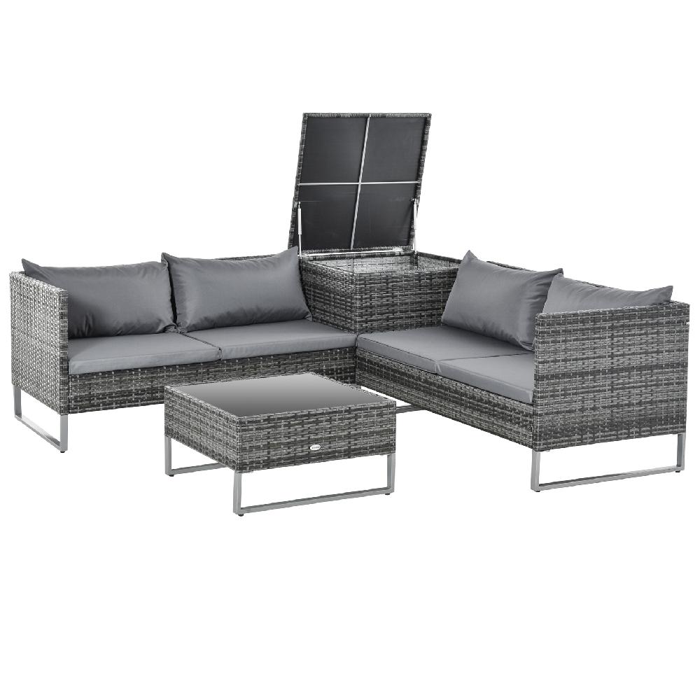 Conjunto de muebles de jardín de ratán Outsunny gris 132x69x64 cm_860-114V01