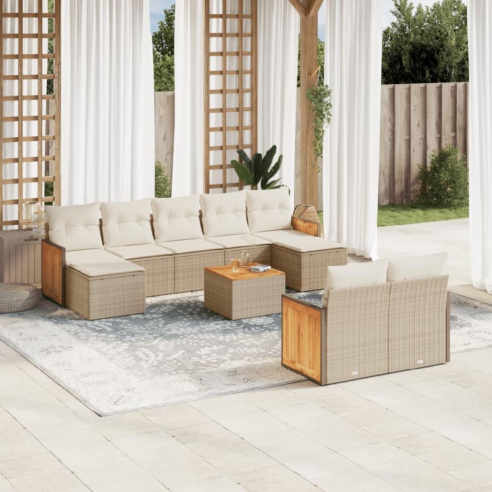 Conjunto de muebles de jardín de ratán sintético beige de 10 piezas con cojines vidaXL