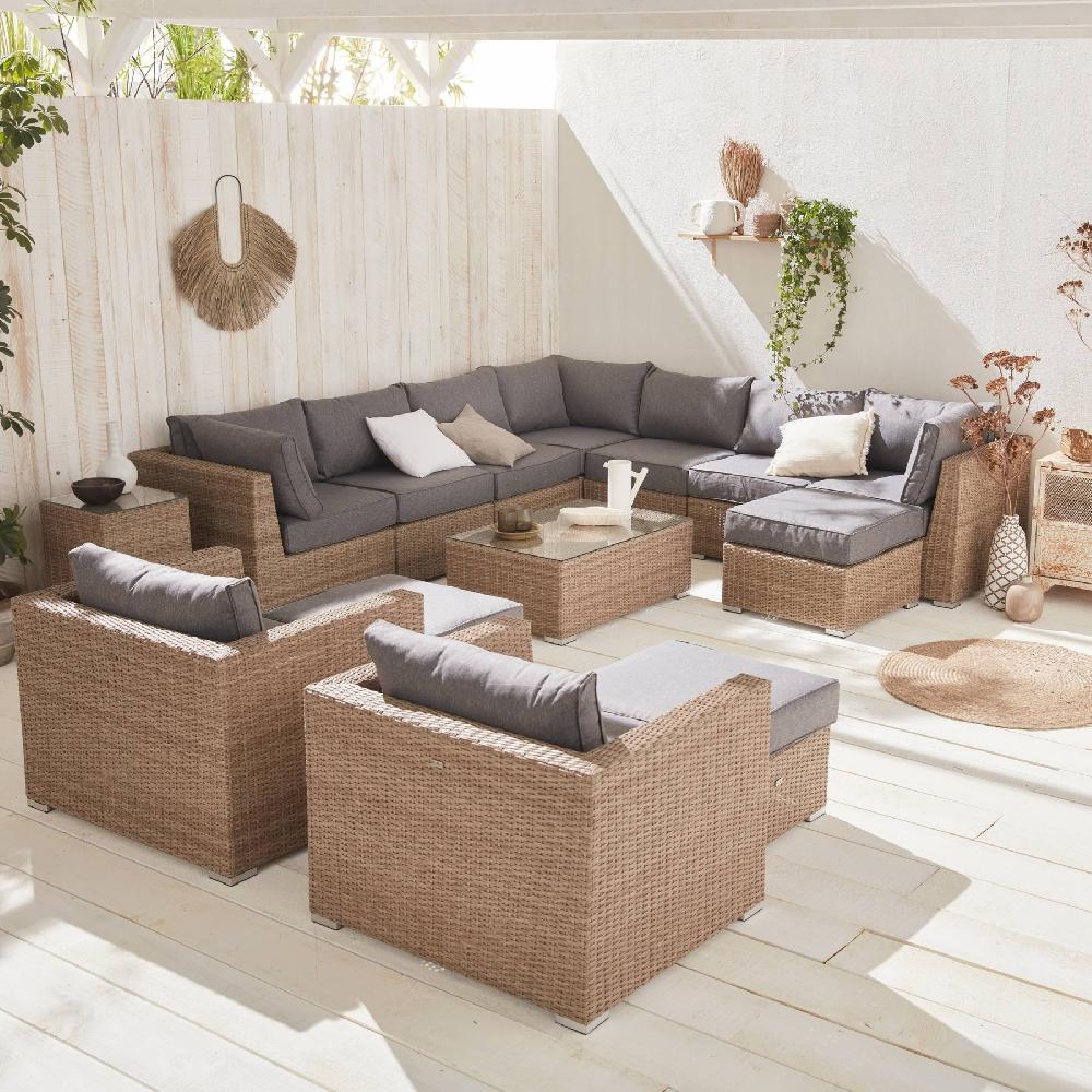 Conjunto De Muebles De Jardín De Resina Tejida 12 A 14 Plazas Verona Beige 290x80x67.5 Cm