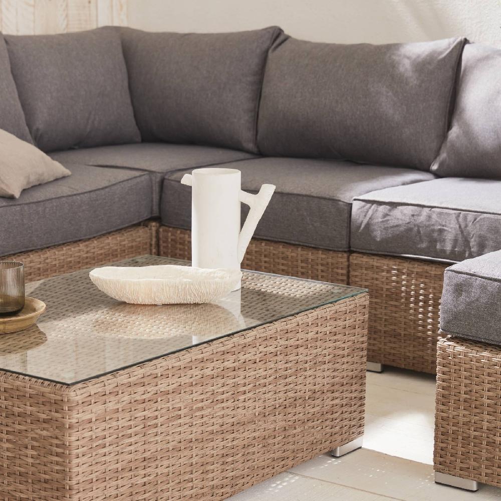 Conjunto De Muebles De Jardín De Resina Tejida 12 A 14 Plazas Verona Beige 290x80x67.5 Cm