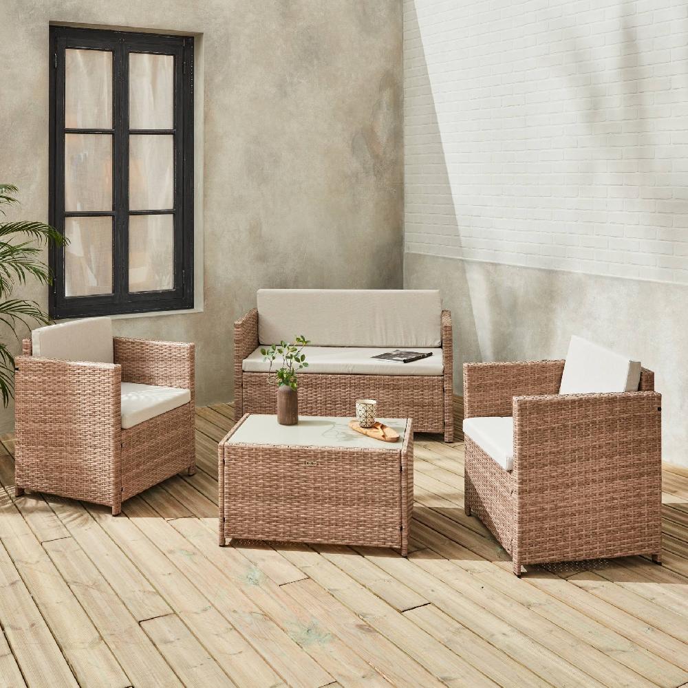 Conjunto De Muebles De Jardín De Resina Tejida 4 Plazas Perugia Natural 118x65x69 Cm