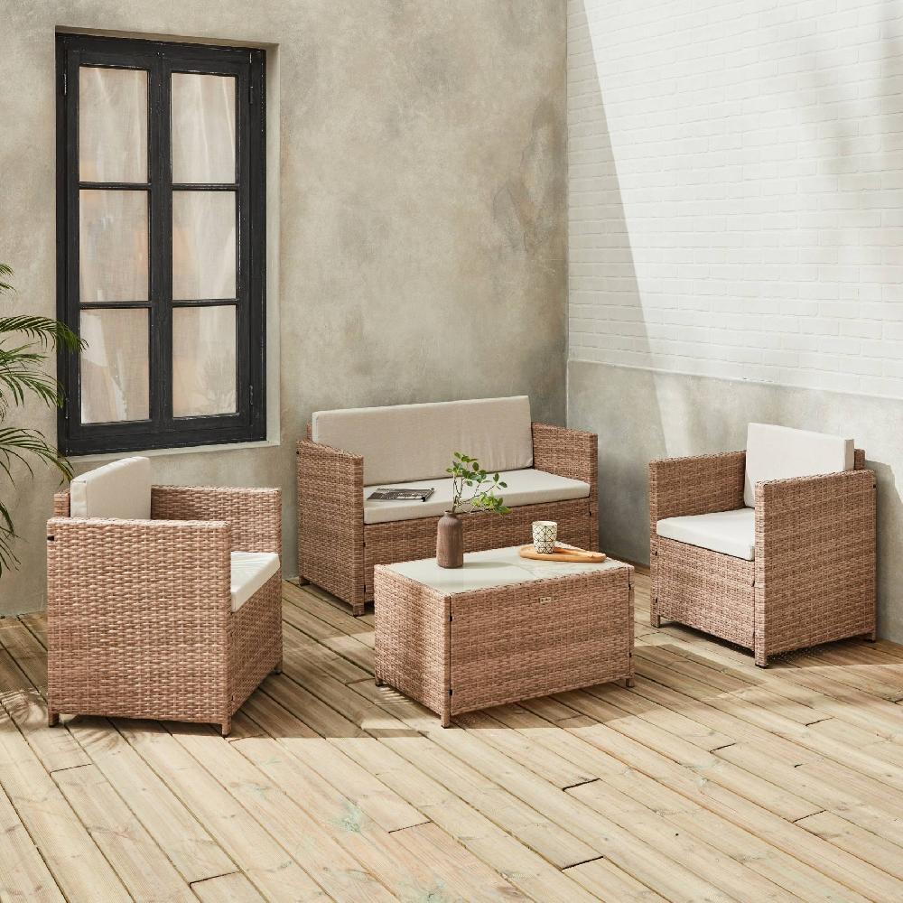 Conjunto De Muebles De Jardín De Resina Tejida 4 Plazas Perugia Natural 118x65x69 Cm