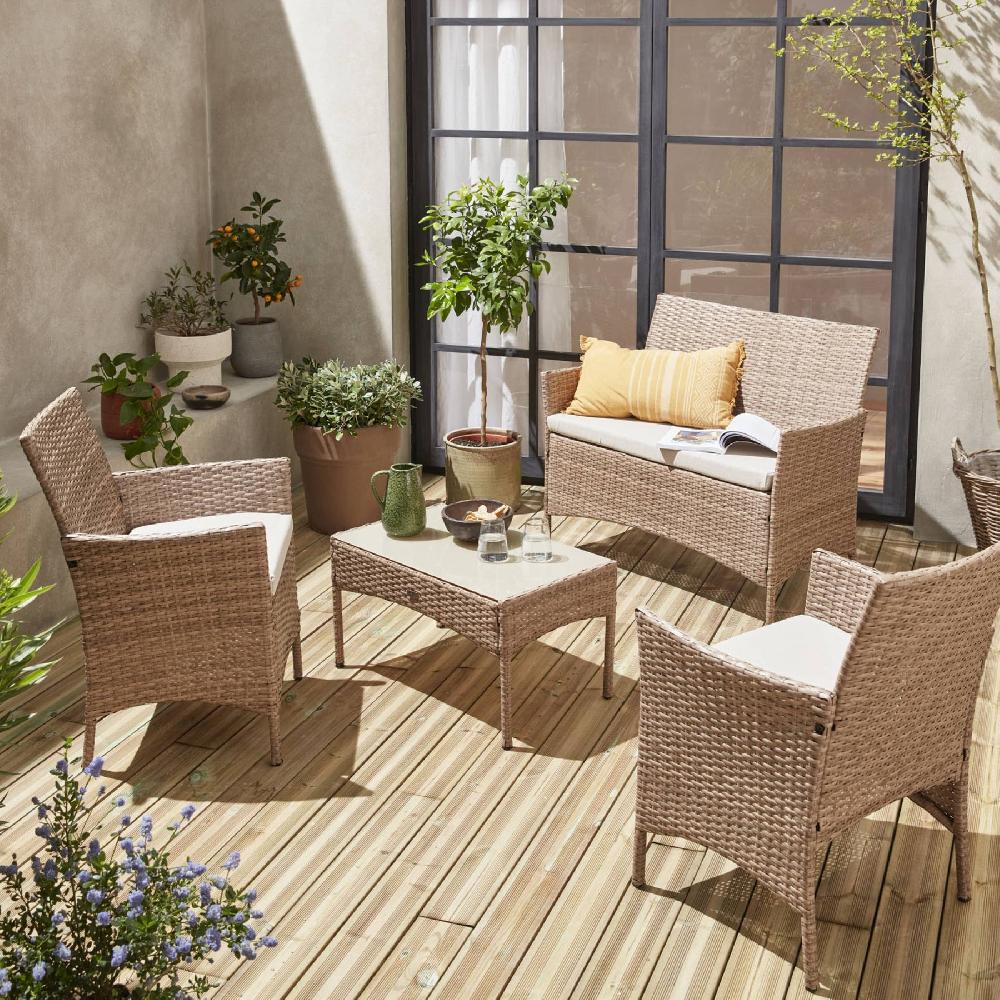 Conjunto De Muebles De Jardín De Resina Tejida 4 Plazas Moltes Natural 104x59x85.5 Cm