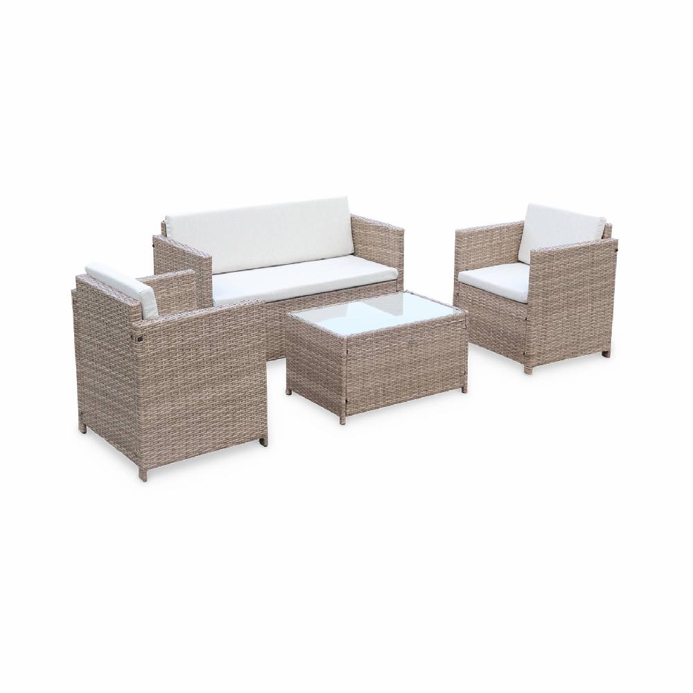 Conjunto de muebles de jardín de resina tejida 4 plazas Perugia Natural 118x65x69 cm