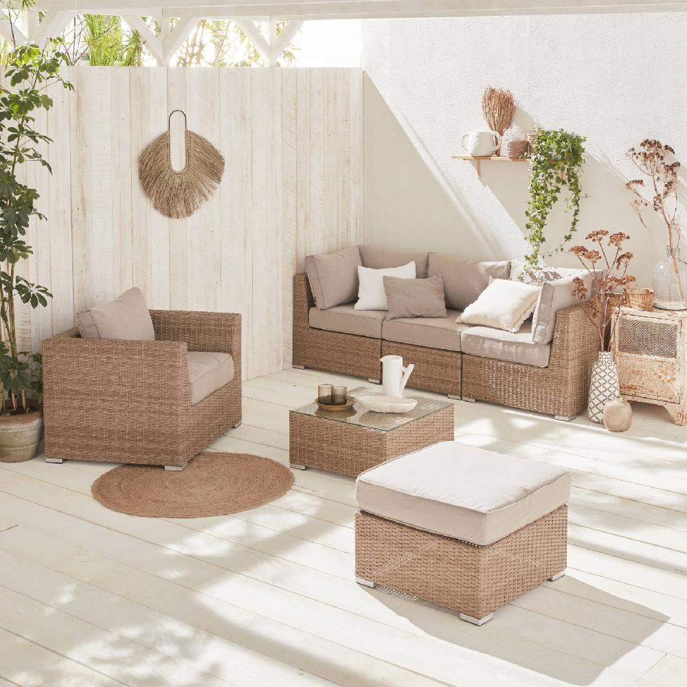 Conjunto De Muebles De Jardín De Resina Tejida 5 Plazas Vinci Beige 225x80x67.5 Cm