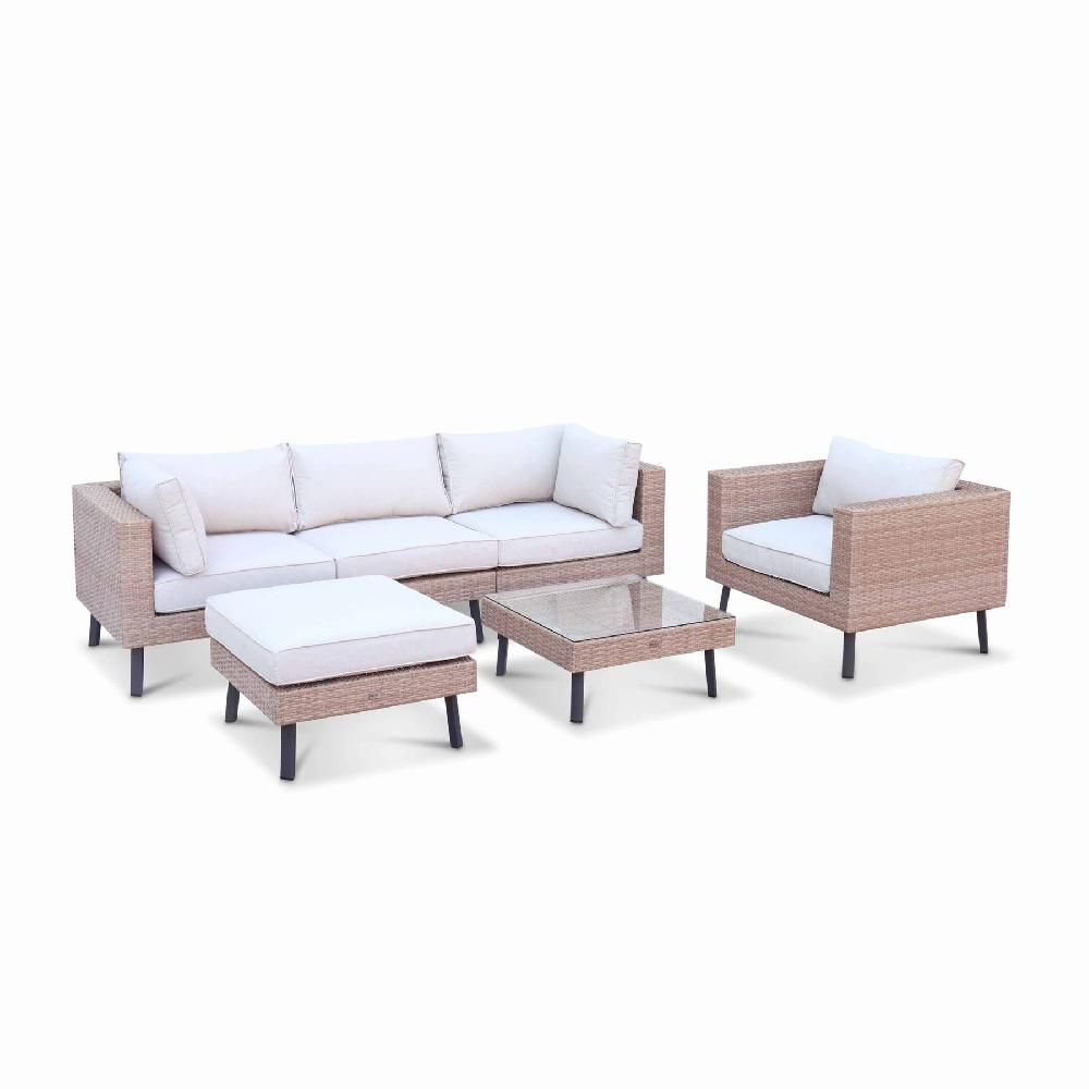 Conjunto de muebles de jardín de resina tejida 5 plazas Alba Beige 69.5x69.5x30.5 cm