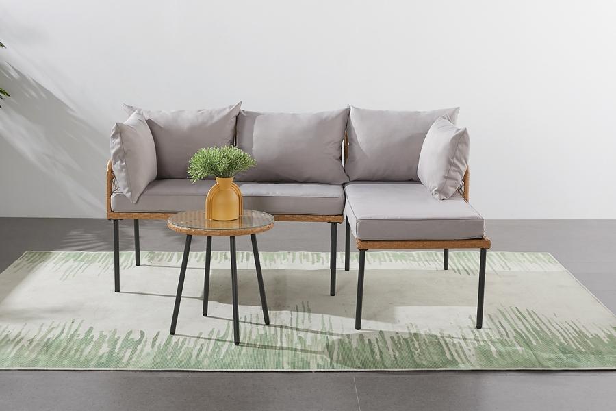 Conjunto de muebles de jardín esquinero de 3 plazas efecto ratán LECCE