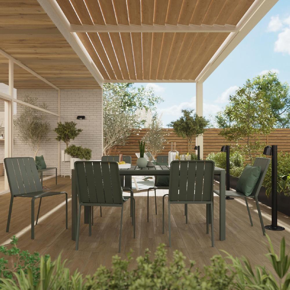 Conjunto De Muebles De Jardín Idaho Extensible De Aluminio Verde Para 6 Personas