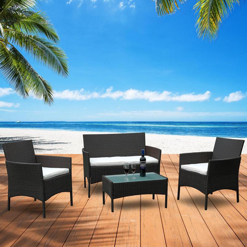 Conjunto De Muebles De Jardín - Juego De 4 Con 2 Sillones 1 Sofá De 2 Plazas Y 1 Mesa Marrón