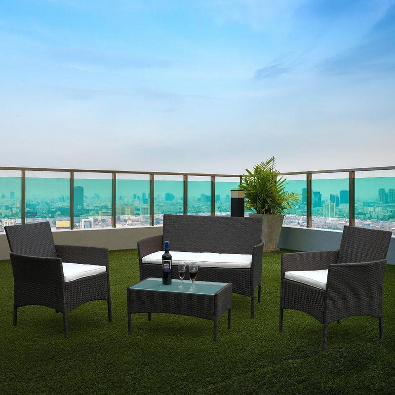 Conjunto De Muebles De Jardín - Juego De 4 Con 2 Sillones 1 Sofá De 2 Plazas Y 1 Mesa Marrón