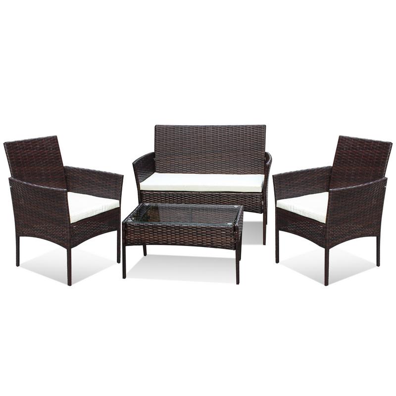 Conjunto De Muebles De Jardín - Juego De 4 Con 2 Sillones 1 Sofá De 2 Plazas Y 1 Mesa Marrón