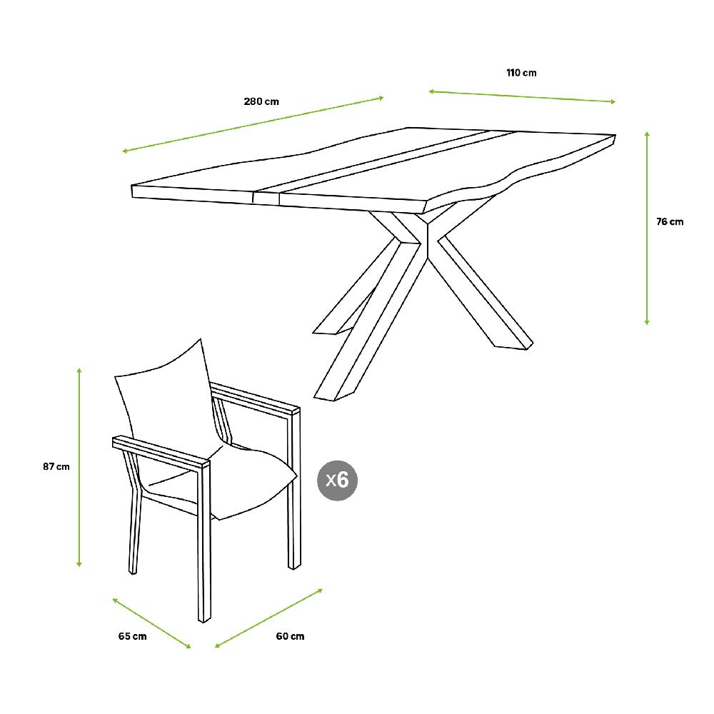 Conjunto De Muebles De Jardín Lagos De Teca Y Aluminio Para 6 Comensales