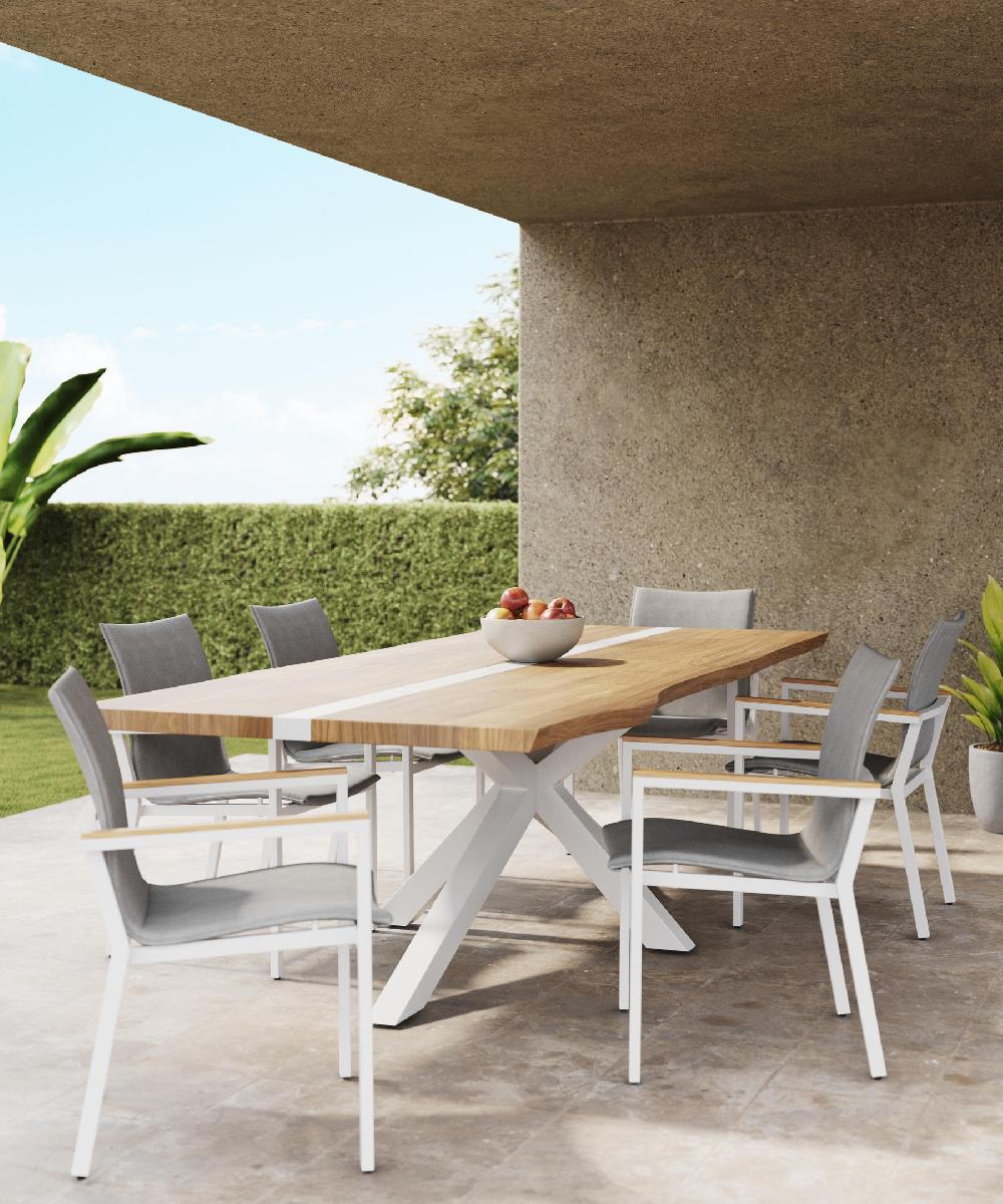 Conjunto de muebles de jardín Lagos de teca y aluminio para 6 comensales