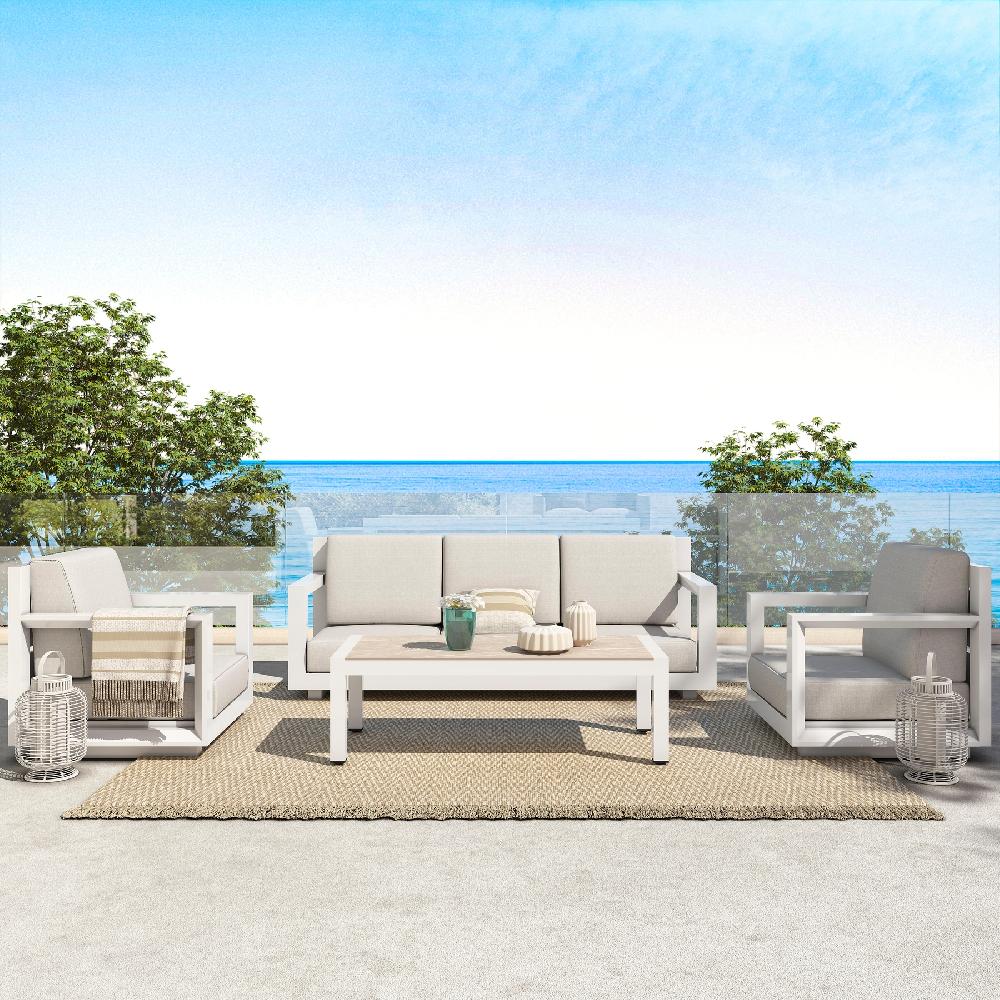 Conjunto de muebles de jardín Luca de aluminio blanco para 5 comensales