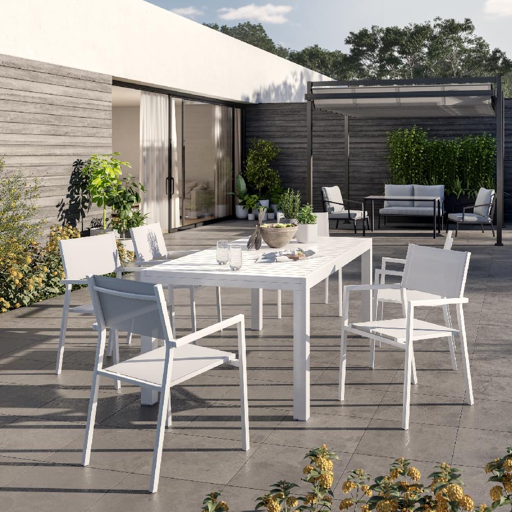 Conjunto de muebles de jardín Lyra II de aluminio blanco para 8 personas