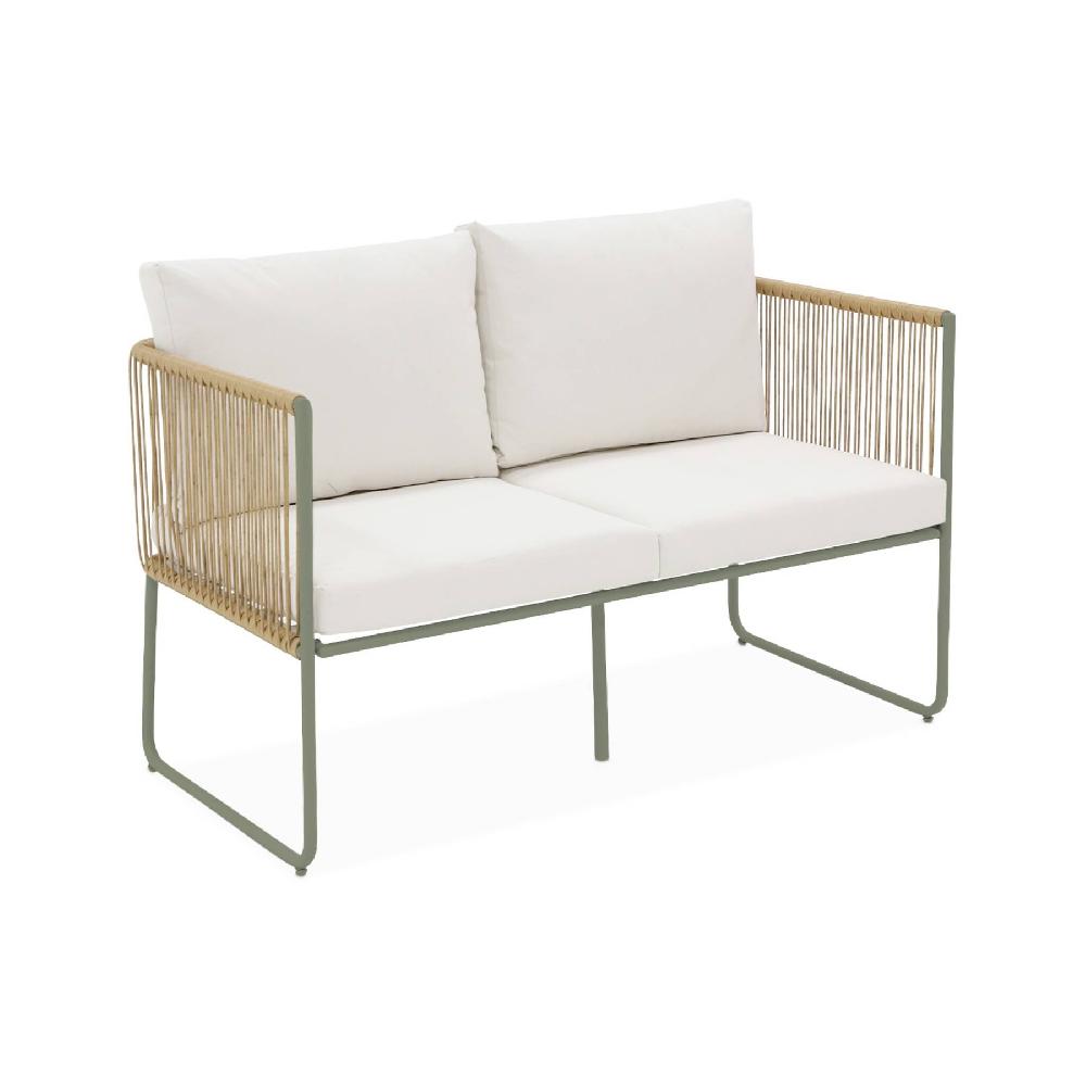 Conjunto De Muebles De Jardín Ratán Y Acero De 4 Plazas Cesena Verde Kaki 115x60x68 Cm