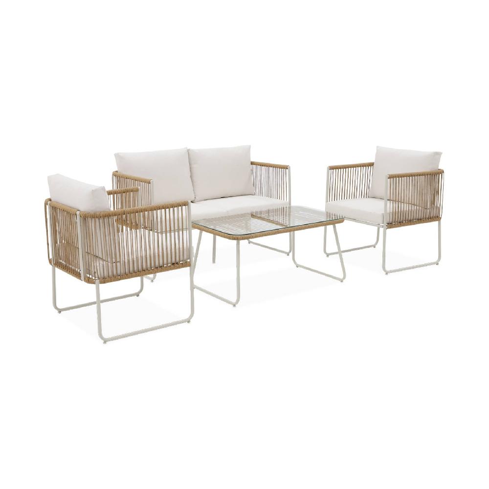 Conjunto de muebles de jardín ratán y acero de 4 plazas Cesena Natural 115x60x68 cm