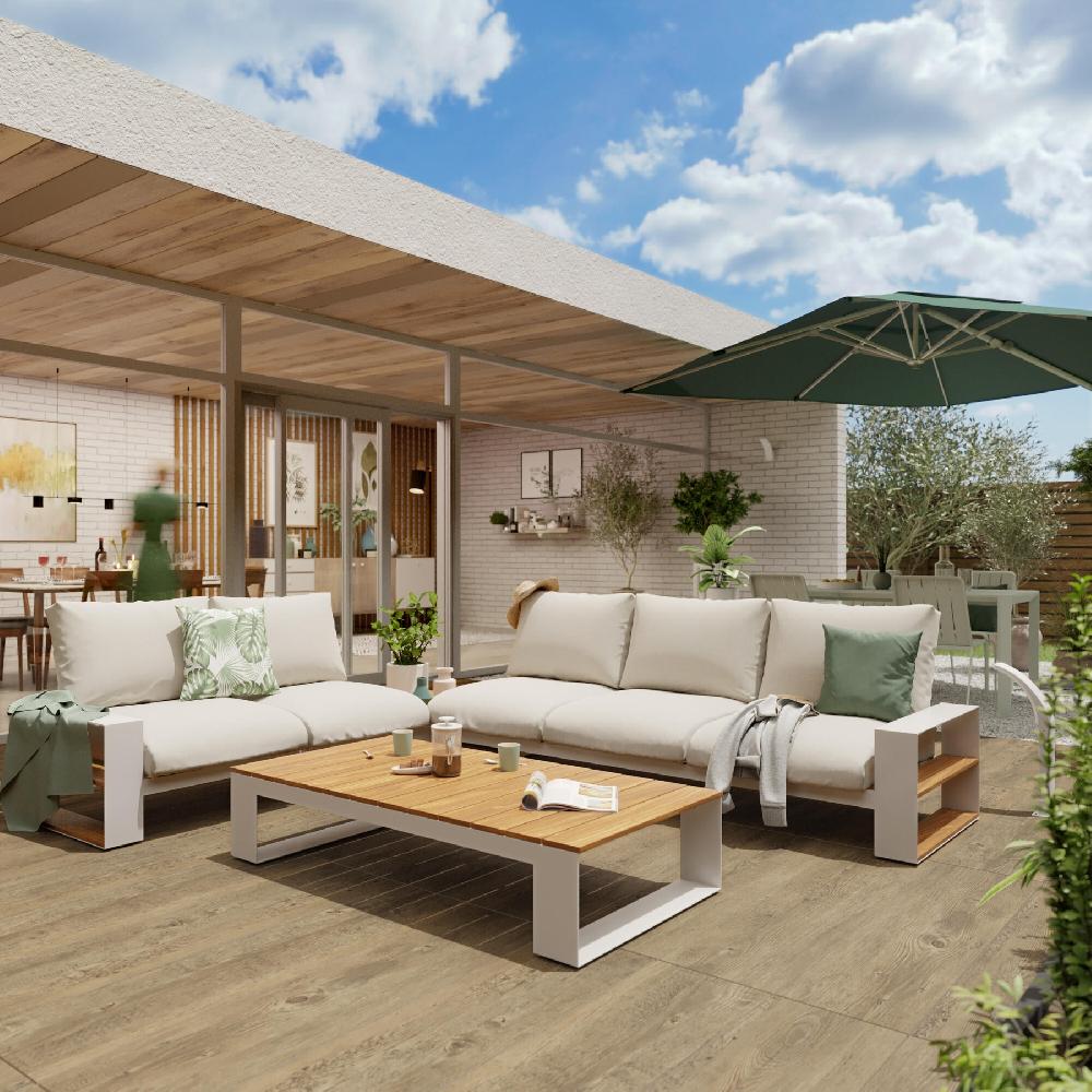 Conjunto de muebles de jardín Surrey II de teca/aluminio para 5 personas