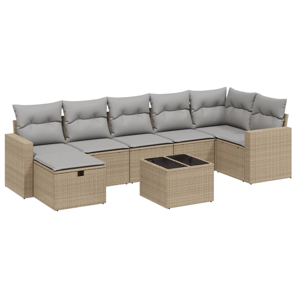 Conjunto De Muebles De Jardín VidaXL 8 Piezas Con Cojines En Mimbre De Resina Mezclada En Beige