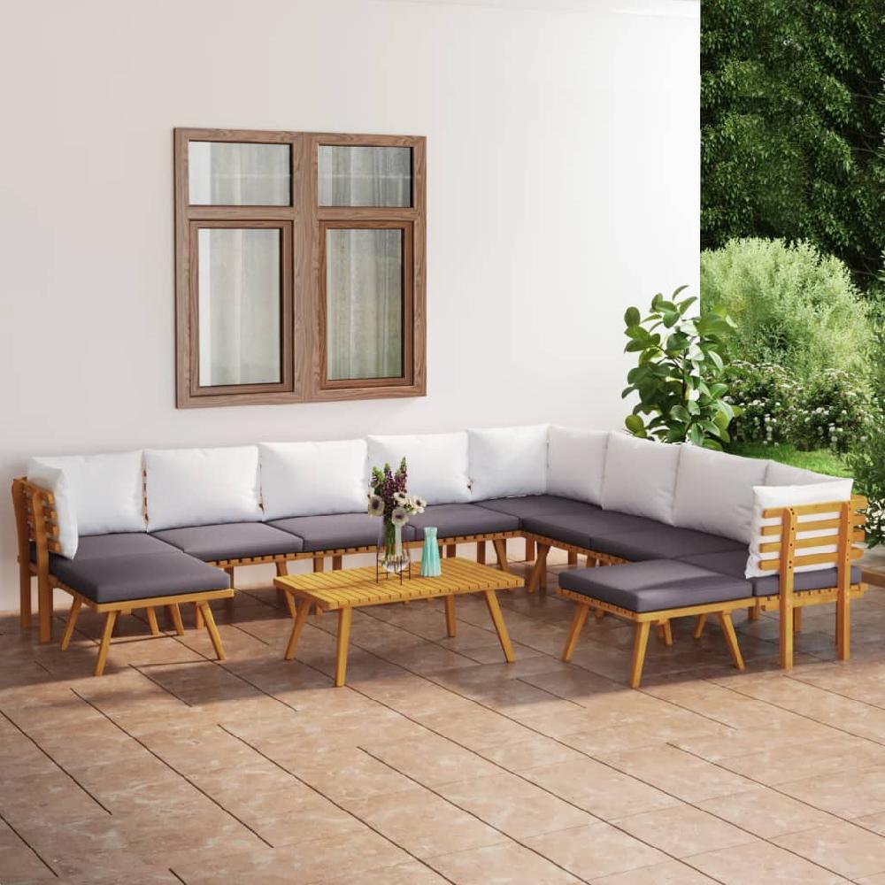 Conjunto de muebles de jardín vidaXL de 11 piezas con cojines de madera maciza de acacia