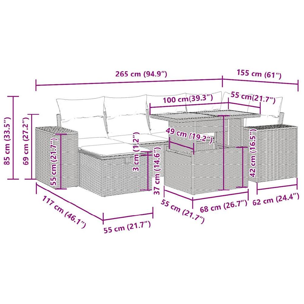 Conjunto De Muebles De Jardín VidaXL De 8 Piezas Con Cojines De Mimbre De Resina De Acacia Negra