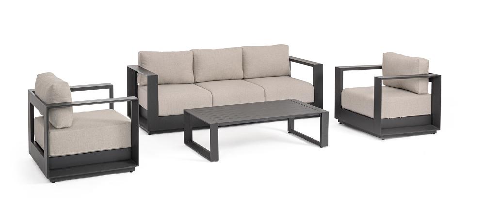 Conjunto De Muebles De Jardín Y Terraza "MOSES" Con Cojines 5 Plazas En Aluminio Antracita