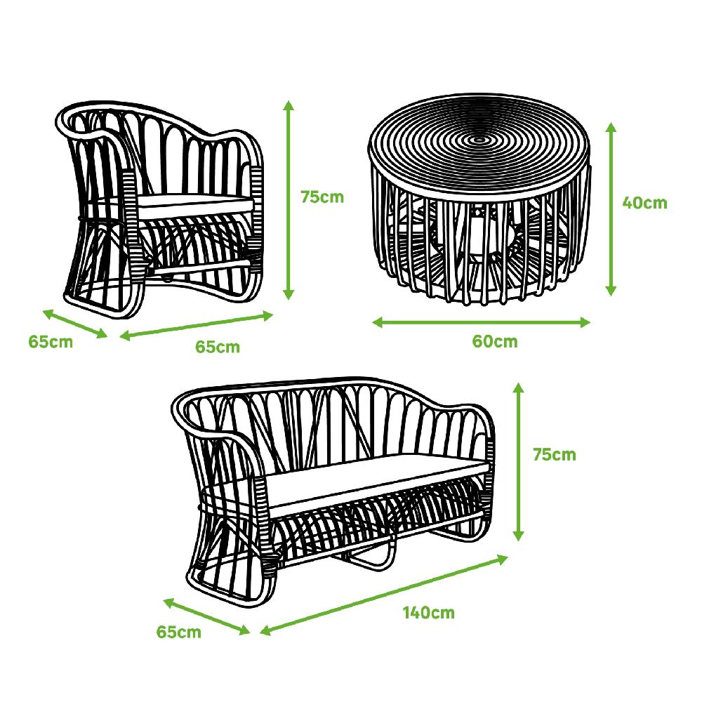 Conjunto De Muebles De Porche Bombai De Ratán Natural Para 4 Comensales