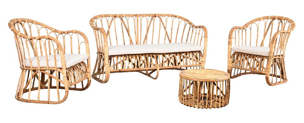 Conjunto De Muebles De Porche Bombai De Ratán Natural Para 4 Comensales