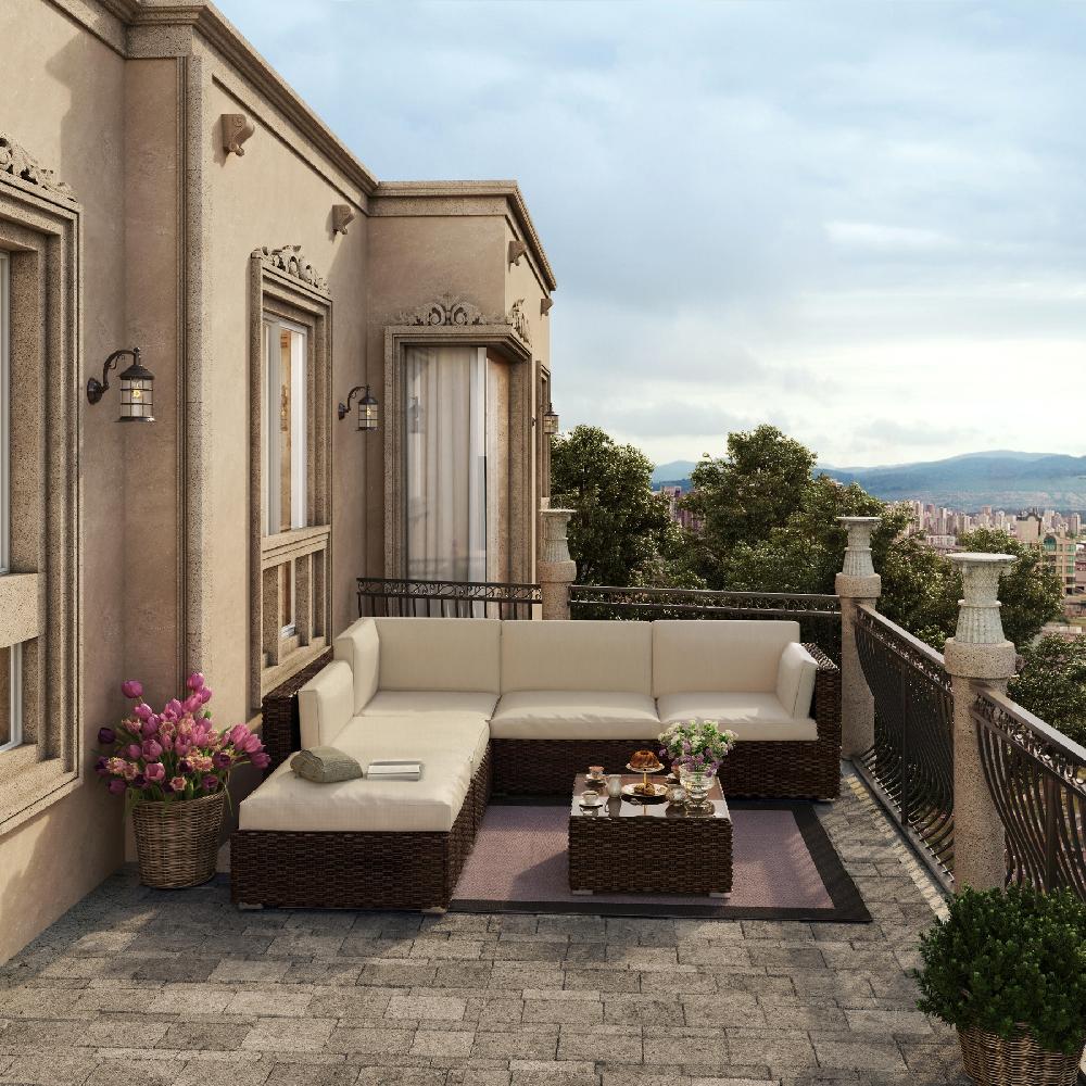 Conjunto de muebles de porche Gales de ratán sintético de 5 plazas