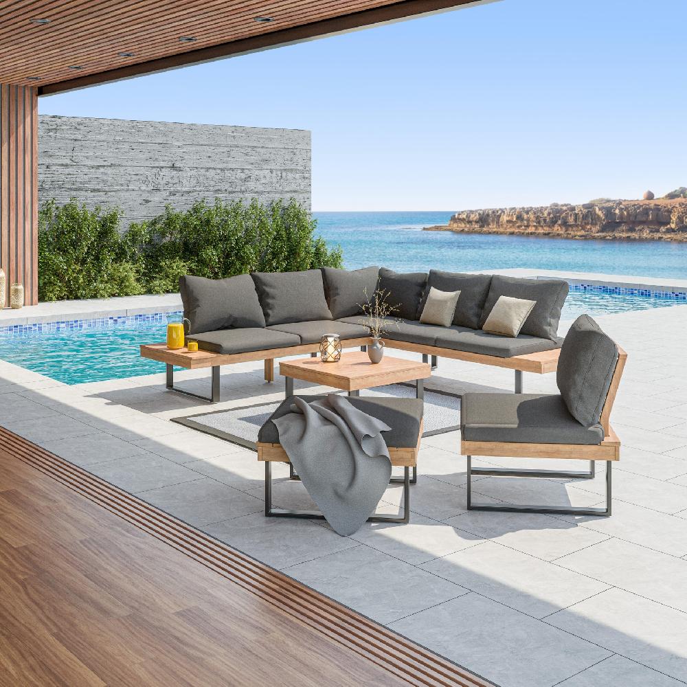 Conjunto De Muebles De Porche Nilo De Aluminio Y Madera Para 6/8 Comensales