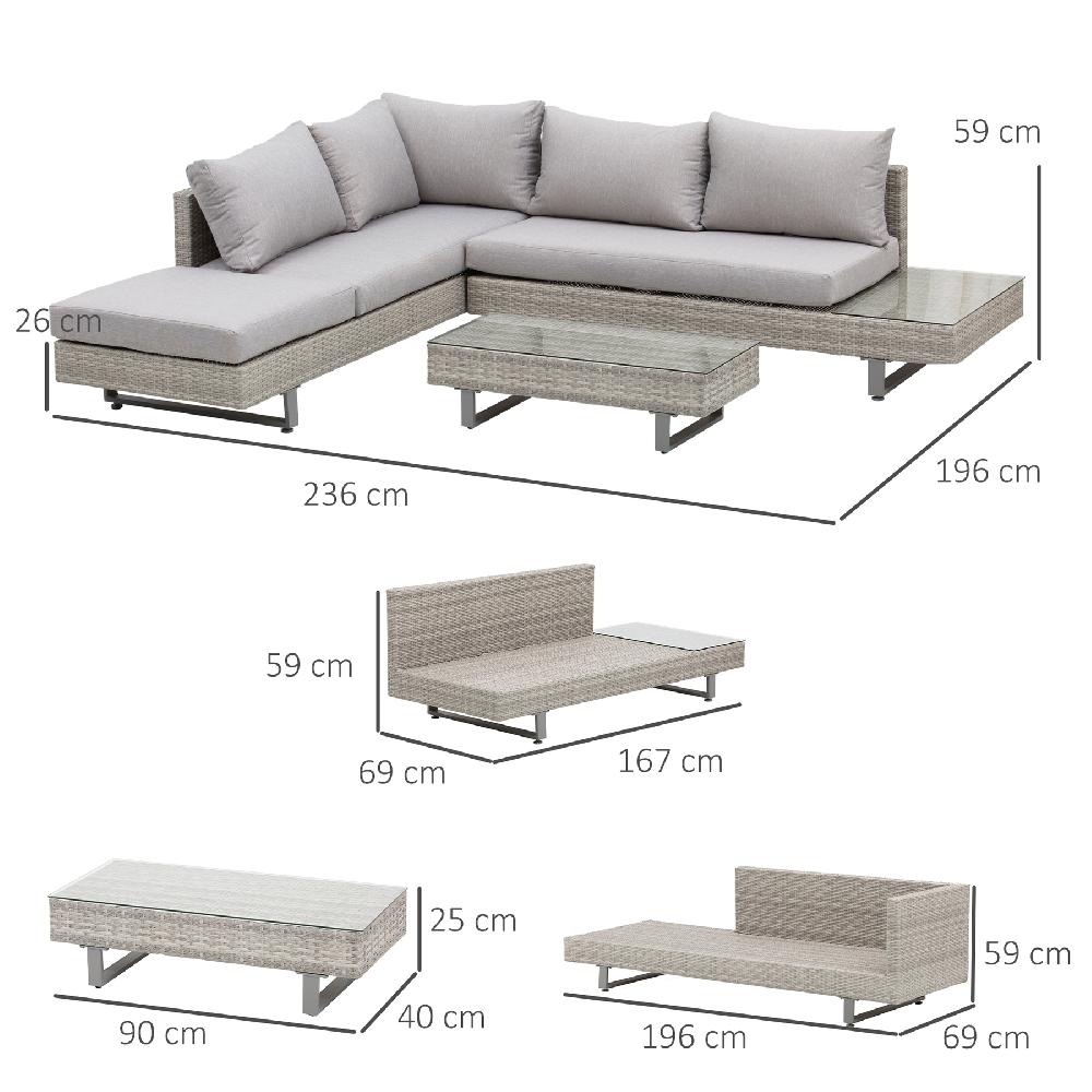 Conjunto De Muebles De Ratán Outsunny Gris 196x69x59 Cm_860-143