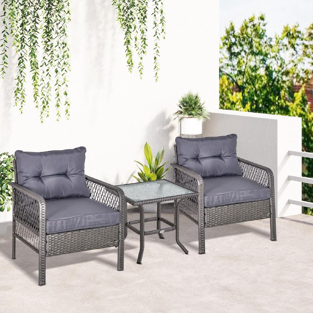 Conjunto De Muebles De Ratán OUTSUNNY Metal Ratán PE Poliéster Gris 65x66x75 Cm 863-072