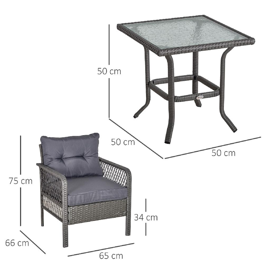Conjunto De Muebles De Ratán OUTSUNNY Metal Ratán PE Poliéster Gris 65x66x75 Cm 863-072