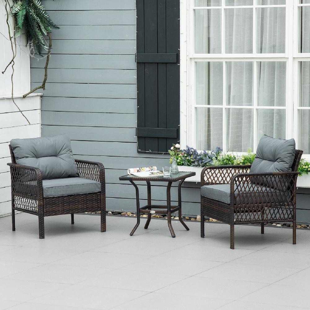 Conjunto De Muebles De Ratán OUTSUNNY Metal Ratán PE Poliéster Marrón 65x66x75 Cm 863-072BN