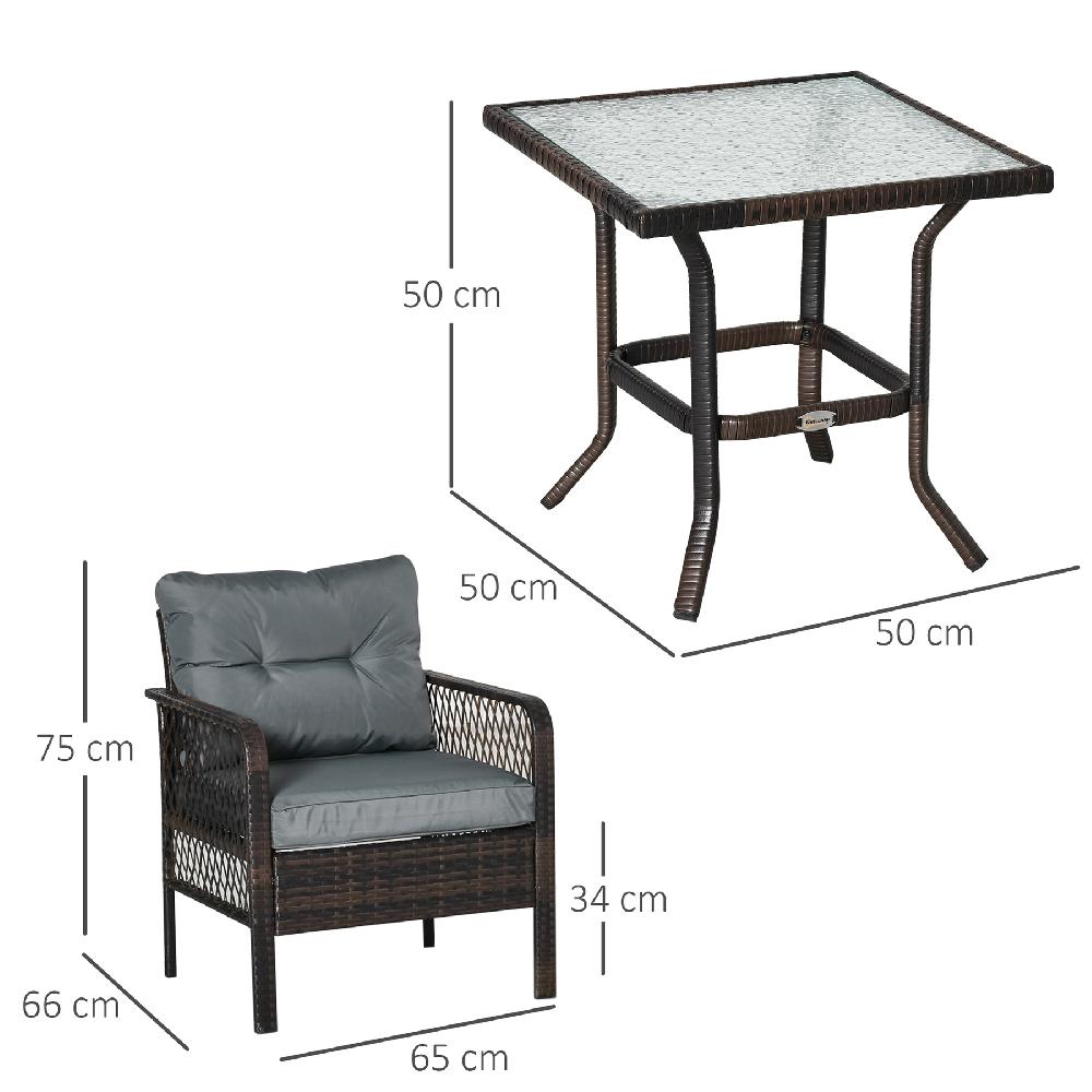 Conjunto De Muebles De Ratán OUTSUNNY Metal Ratán PE Poliéster Marrón 65x66x75 Cm 863-072BN