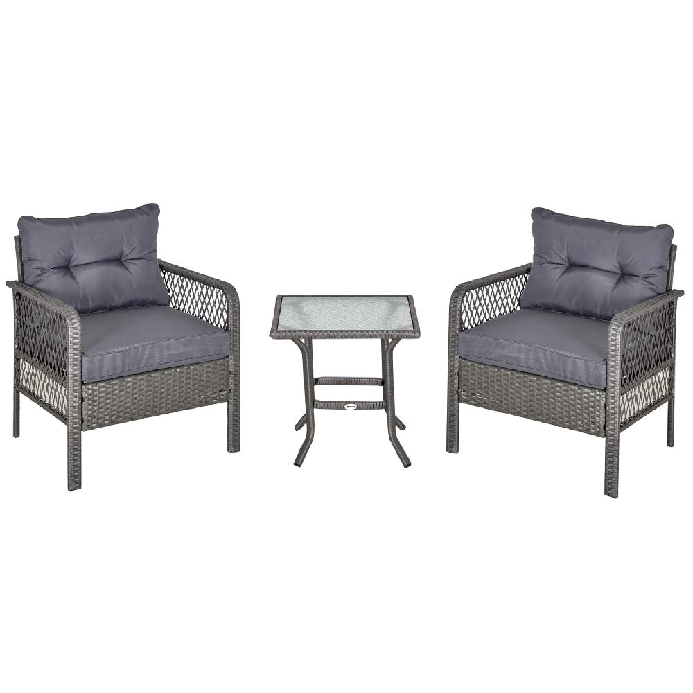 Conjunto de Muebles de Ratán OUTSUNNY Metal Ratán PE Poliéster Gris 65x66x75 cm 863-072