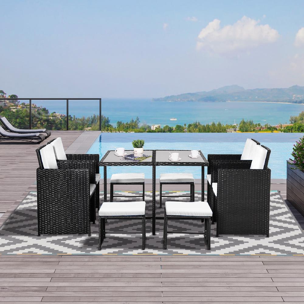 Conjunto De Muebles Jardín 9 Piezas Ratán Outsunny 109x109x72cm Negro_841-105