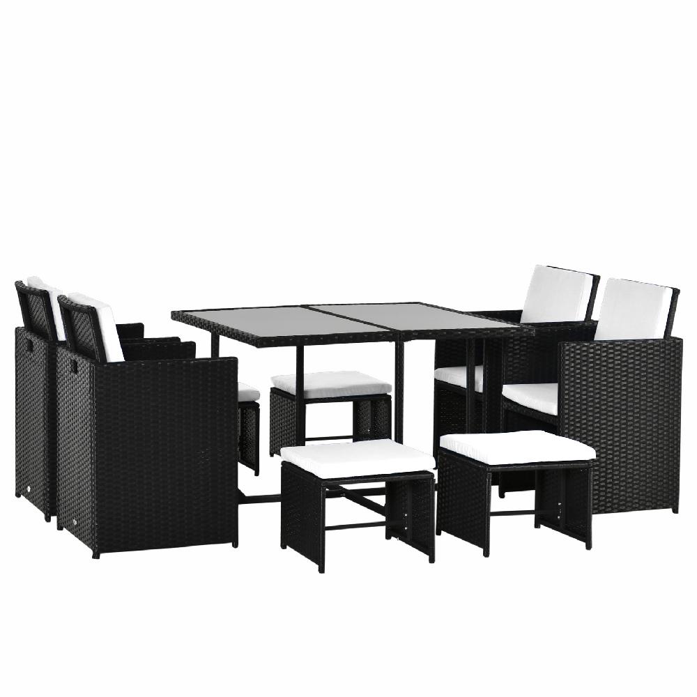 Conjunto de muebles jardín 9 piezas ratán Outsunny 109x109x72cm negro_841-105