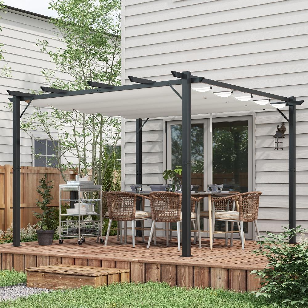 Conjunto De Pérgola Outsunny Aluminio Tela De Poliéster; Cinza Marrom E Creme 300x300x223 Cm 84C-P007