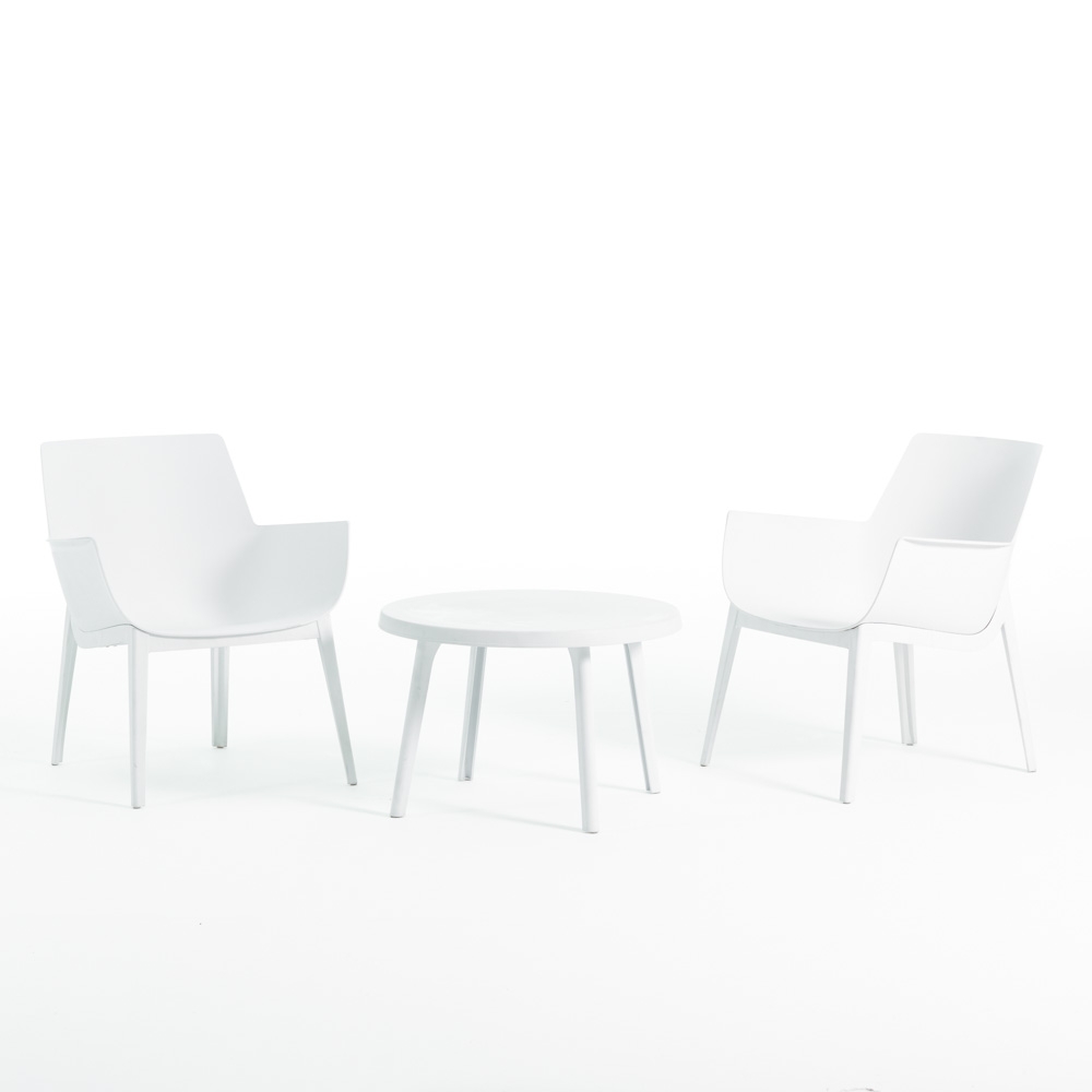 Conjunto de relax de 2 sillones Betty con mesa auxiliar para exterior / jardín / piscina blanco