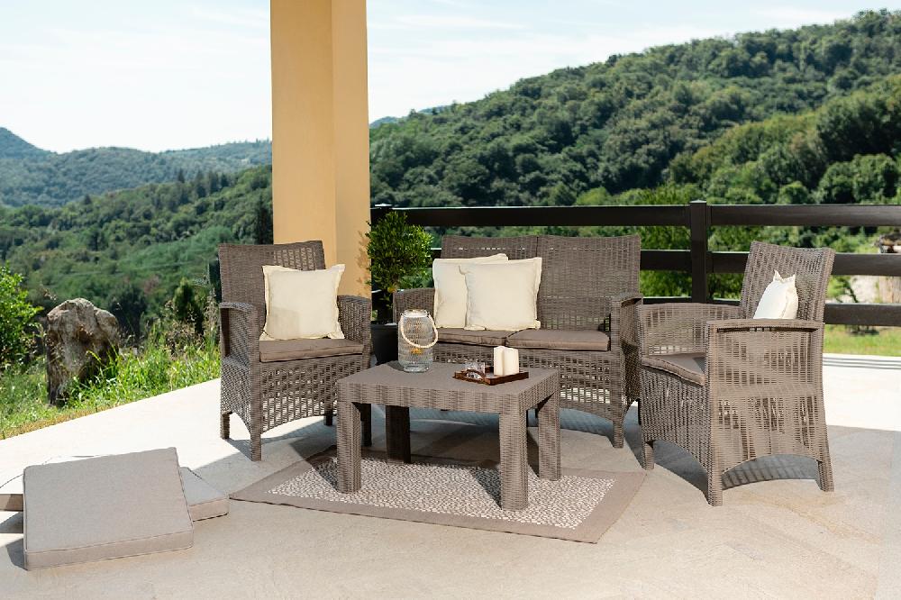 Conjunto De Resina Para Exterior/jardín Efecto Ratán Furore Gris Topo